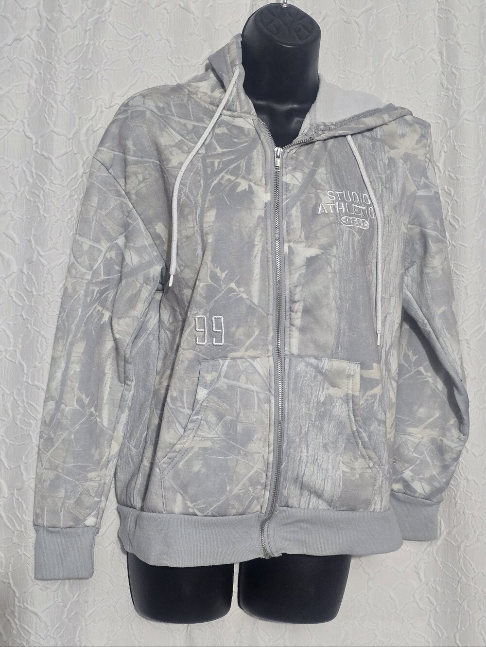 Sunday Retreat Camo Zip Hoodie Y2K Outdoors Neutral Soft Feel Fleece Zip Up Sz S
